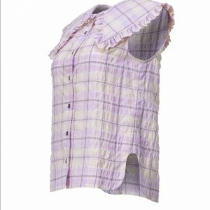 Ganni Seersucker check sleeveless shirt